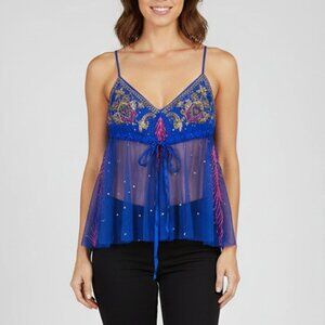 Matthew Williamson Beaded Blue Sleeveless Fairy Top Size 10 Medium b170